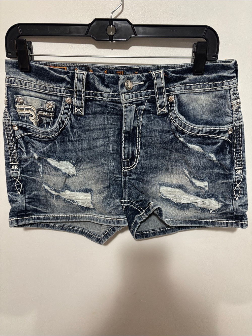 Rock Revival Dao Mid-Rise Denim Shorts Swarovski Crystals Sz 28